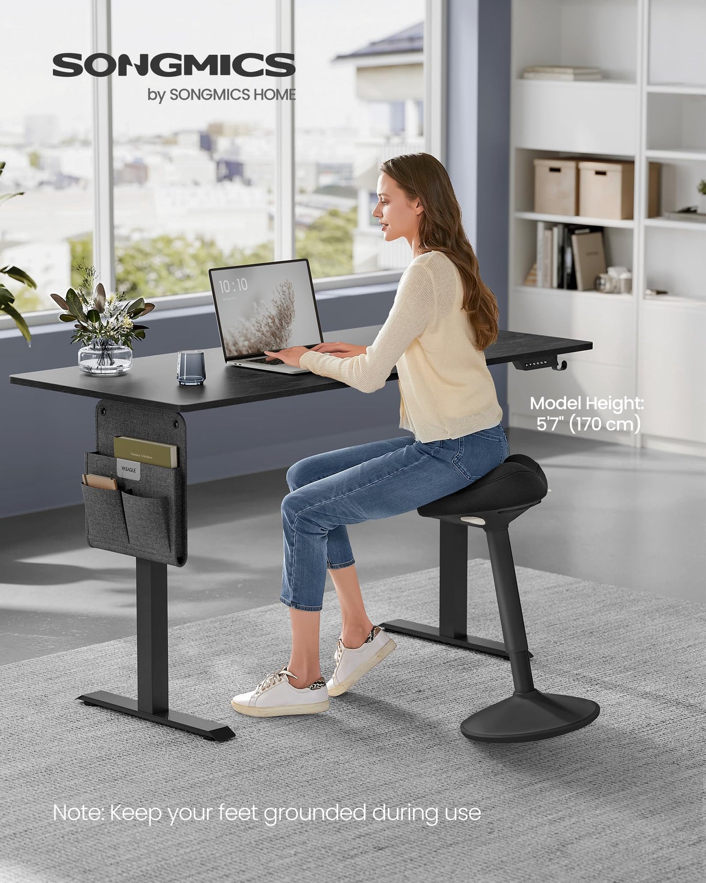 SONGMICS Ergonomic Wobble Stool, Height Adjustable Standing Desk Stool 23.3-33.1 Inches, Swivel Balance Chair with Non-Slip Base, Saddle Seat, for Active Sitting, Office, Home, Ink Black UOSC008B01