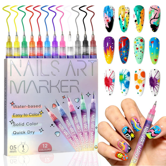 LuneHe life 12 Colors Nail Art Pens Set, Quick Dry Nail Art Markers & Nail Polish Pens for Drawing, Painting and Dotting, DIY Manicure Tools for Nail Design, Home Salon Use