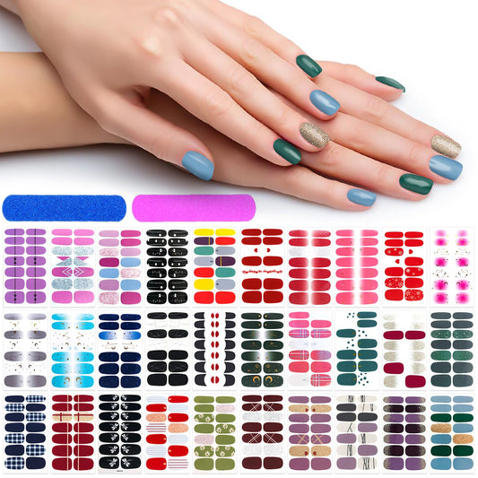 DANNEASY 420 Pieces 30 Sheets Glitter Nail Wraps with Nail File Nail Polish Strips Self Adhesive Nail Polish Stickers Nail Strips for Women Girl Salon Nail Art Accessories