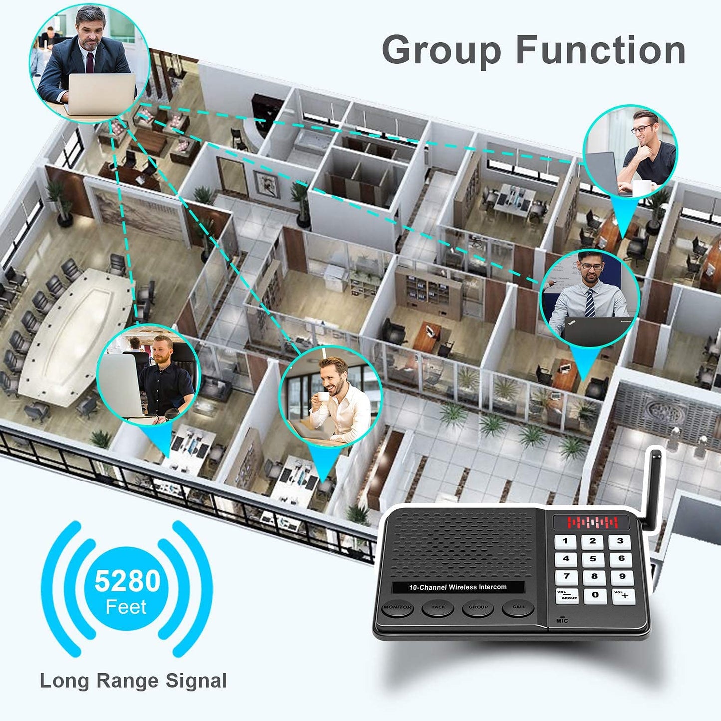 6 Pack Intercoms Wireless for Home - Room to Room Intercom System for House, Business, Office, Hotel - Long Range Home Communication System