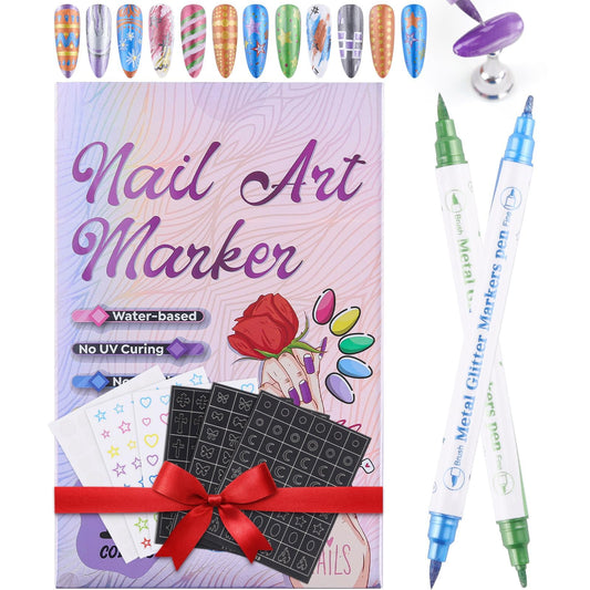 10 Colors Nail Art Pens Set, Dual-Tip Nail Polish Pens Quick Dry, Nail Art Markers for Painting Nails for Salon and Beginners
