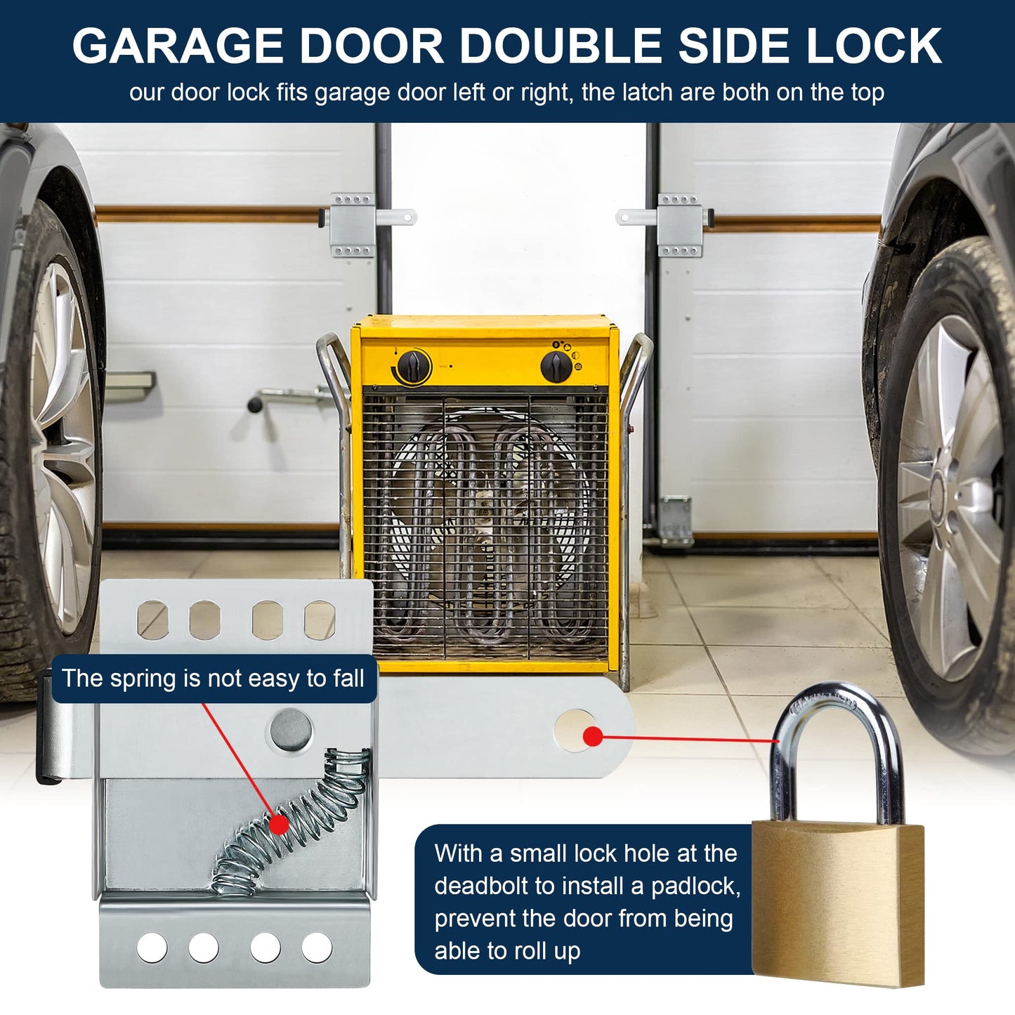 8 Pack Garage Door Side Lock with Self Tapping Screws, Heavy Duty Inside Deadlock Dual Side Lock Part, Galvanized Steel, for Door Security Slide Latch Assembly Replacement, Black PVC Handle Cover