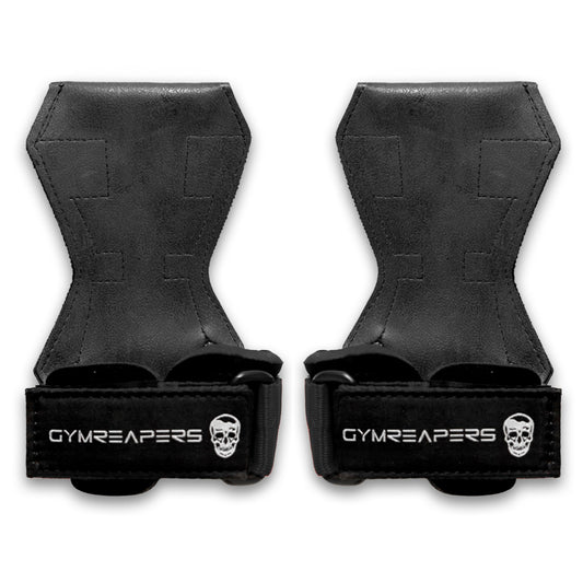 Gymreapers Weight Lifting Grips (Pair) for Heavy Powerlifting, Deadlifts, Rows, Pull Ups, with Neoprene Padded Wrist Wraps Support and Strong Rubber Gloves or Straps for Bodybuilding (Black, Small)