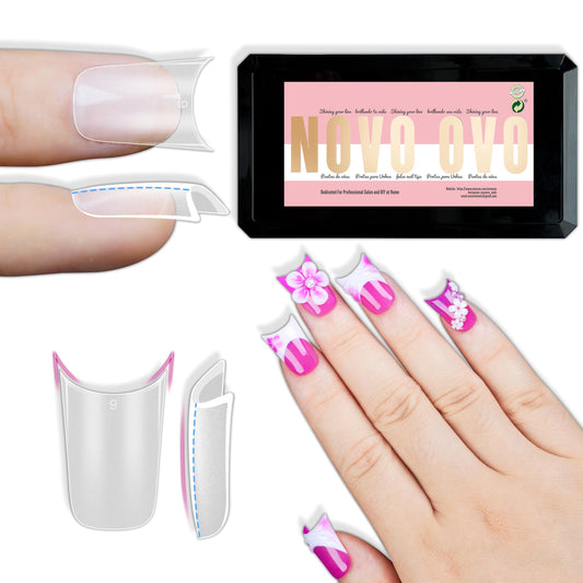 NOVO OVO Halloween Extra Thick Short Duck Feet Nail Tips with Moon Curve Full Cover Press on Acrylic, Clear Pre-Etched Matte Flare Wide French Soft Gel Fake False Nail Extension x 15 Sizes 510 pcs