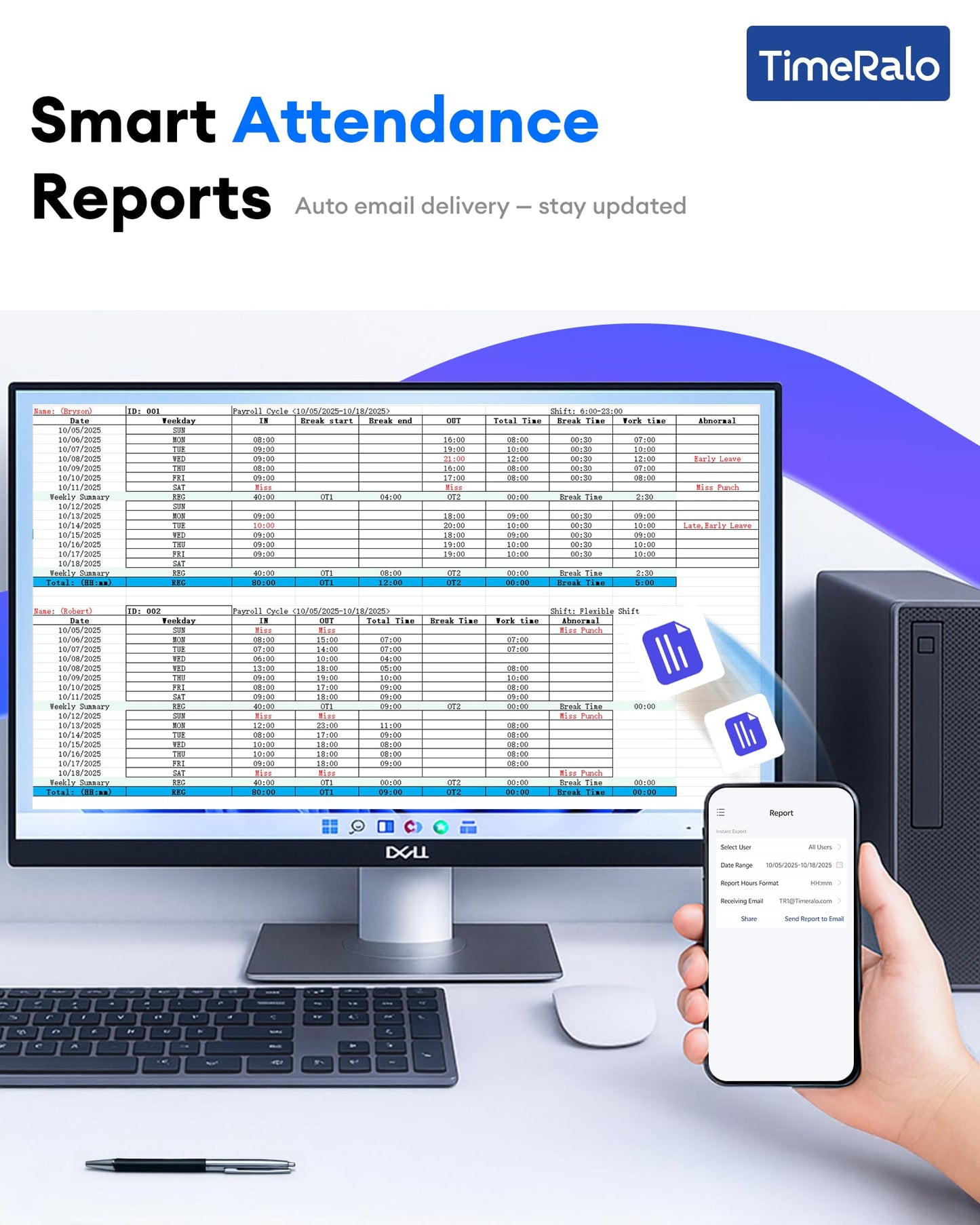 TimeRalo Cloud-Based Time Clock for Small Businesses, 3-in-1 Fingerprint Attendance System with Smart Scheduling, Overtime & Lunch Rules, 2.4GHz WiFi, Auto Reports, No Monthly Fees (with 10 ID Cards)