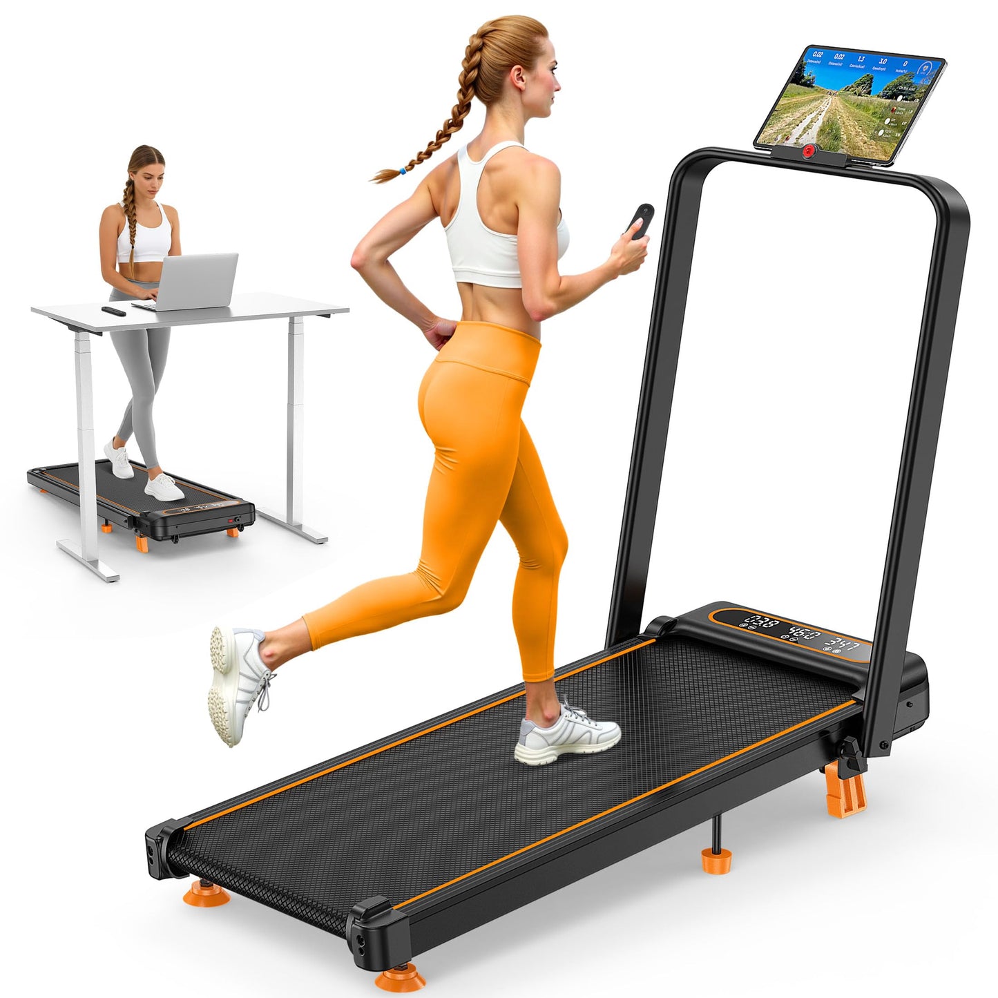 Walking Pad with 10% Incline, 3.5HP Lower Noise Than Other, Walking Pad Treadmill with Handle Bar, Portable Treadmills for Home Small, Foldable Walking Pad 350+lb Capacity, Smart App & Remote