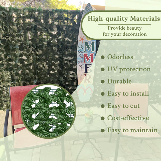 ODTORY Artificial Ivy Privacy Fence Wall Screen,40X120 in UV-Anti Faux Greenery Backdrop Ivy Vine Leaf Hedges Fence Panels for Patio, Balcony, Garden, Backyard Indoor Outdoor Green Wall Decor