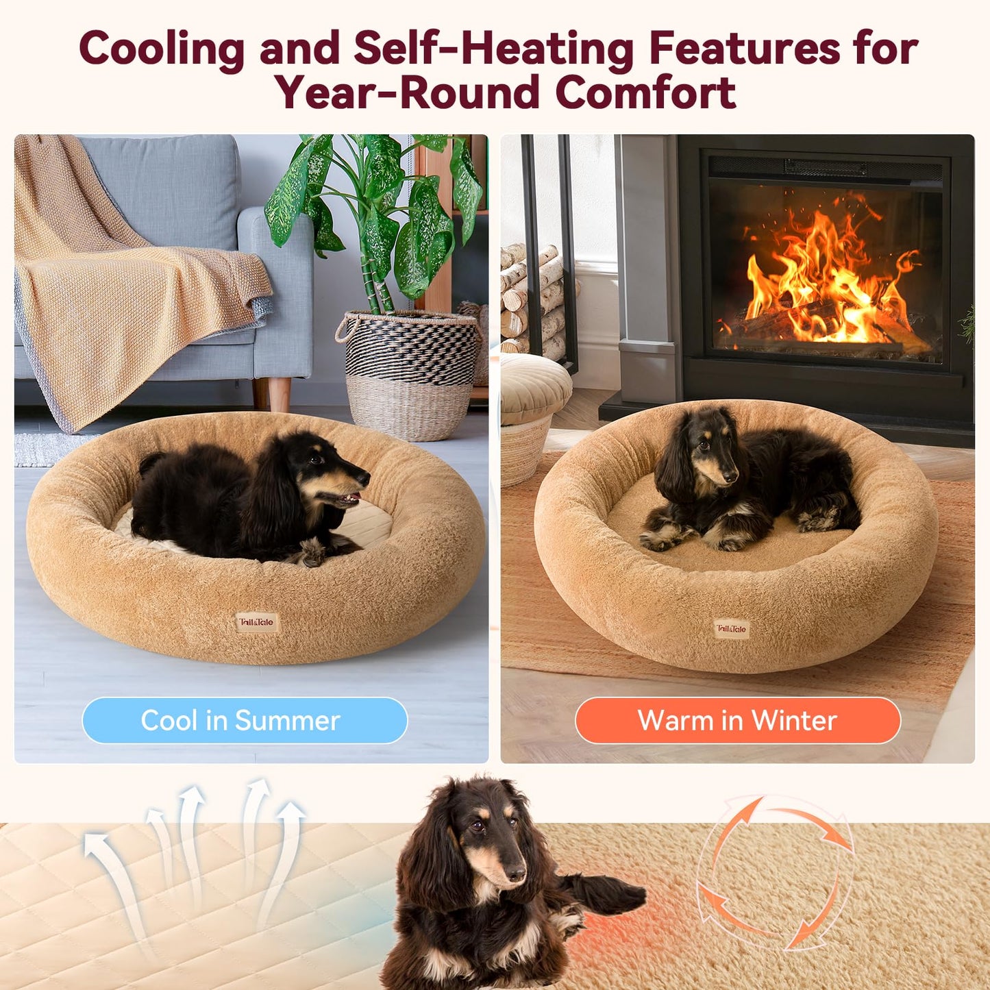 Cooling Calming Donut Dog Bed for Large Dogs – Orthopedic Memory Foam Round Dog Bed for Anxiety Relief & Senior Joint Support, Waterproof Liner, Washable Removable Cover & Non-Slip Bottom