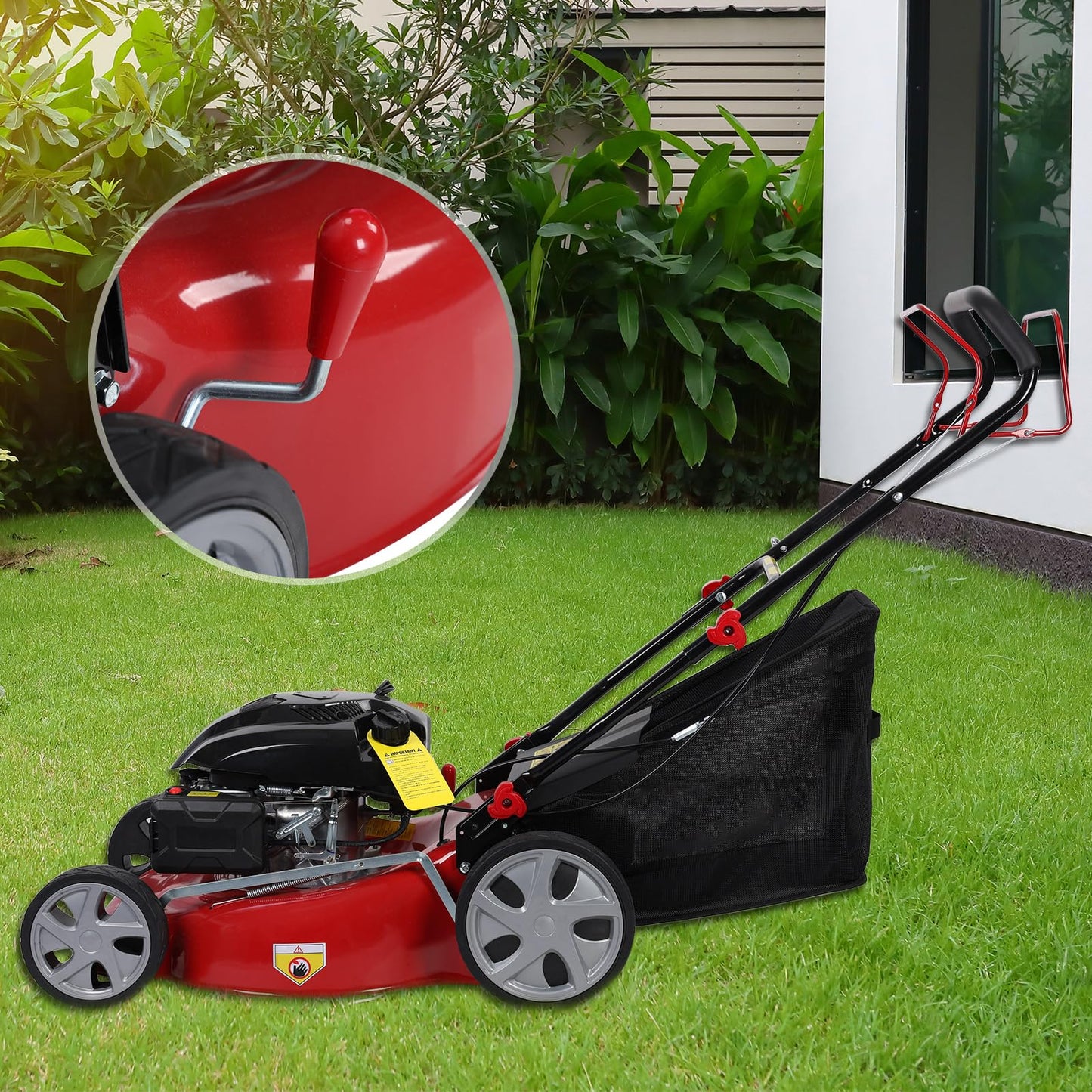 3 in 1 Self-Propelled Gas Lawn Mower with 141cc Engine,20 Inch Cutting Deck&50L Grass Bag-Push Walk-Behind Mower with Big Wheels,8-Level Height Adjustment,and Foldable Design for Effortless Lawn Care