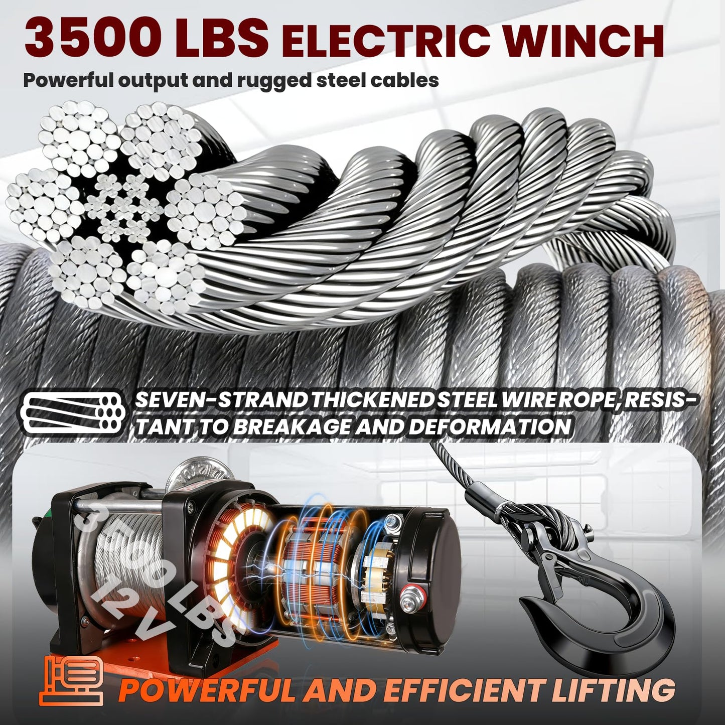 DEFNES 2000LBS Truck Bed Crane, 3500LBS 12V Electric Winch, Painted Alloy Steel Pickup Truck Jib Crane 360° Swivel Lift Electric Hoist, 3 Adjustable Loads & Heights, Pre-Lubricated (3500LBS)