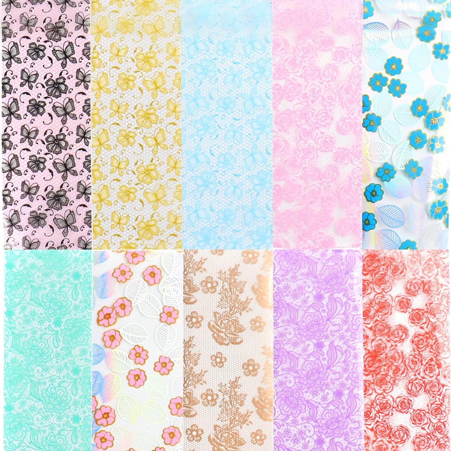 Holographic Nail Foil Transfer Stickers Decals, Lace Flowers Nail Polish Sheets Sky Starry Paper Transfer Foils Floral Leaf Nails Supplies for Nail Transfer Glue Women Manicure Nail Film Decorations