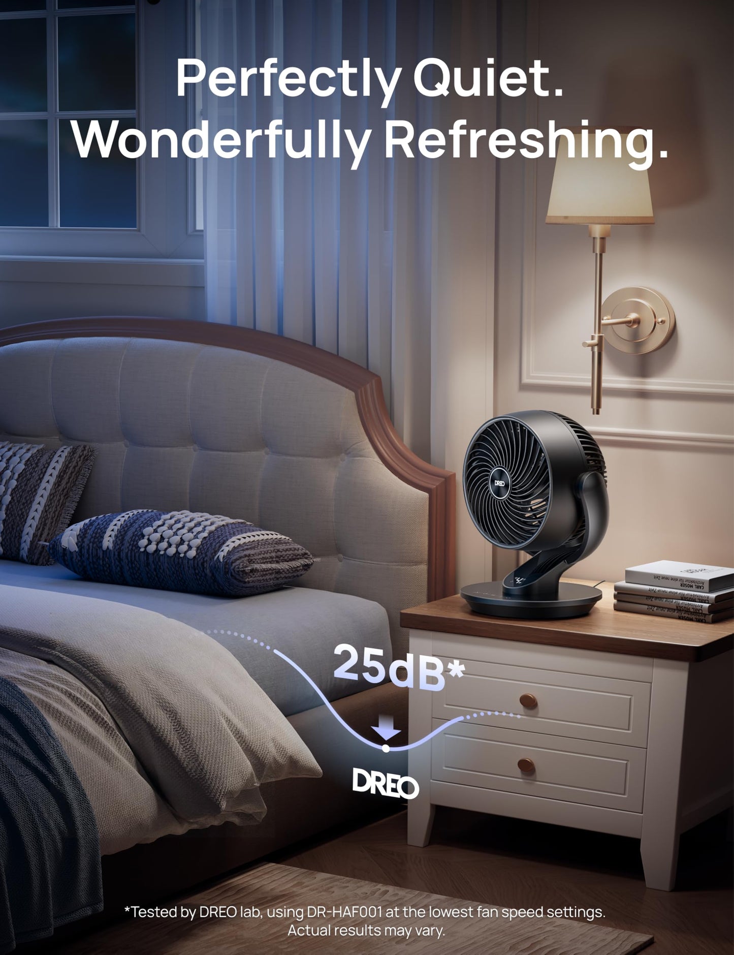 DREO Fan for Bedroom, 13-Inch Oscillating Table Air Circulator Fan for Whole Room, 120° Tilt Adjustment, 25dB Ultra-Quiet, 75ft Powerful Airflow, 4 Speeds Desk Fans with Remote for Home, Office