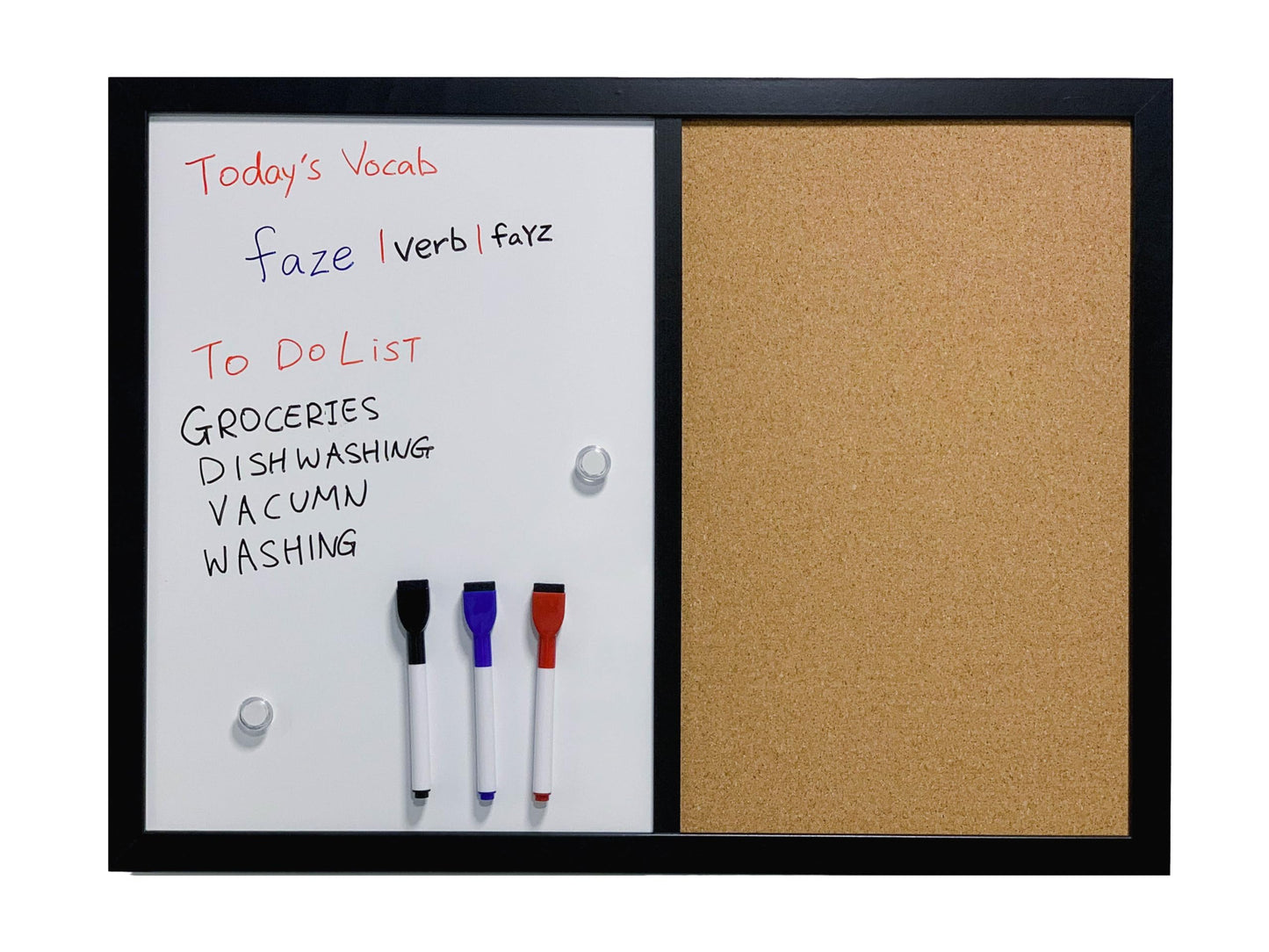 MURIWAI 36x24 Wall-Mount Combo Board - Magnetic Dry Erase & Corkboard with Sleek Black Frame for Home & Office (24x36)