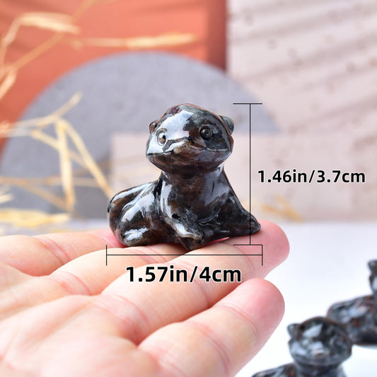 WUYOUSHI Flame Stone Otter Figurine - Hand Carved Healing Crystal Otter Statue, Lucky Gemstone Sculpture for Home Office Desk Decor, Spiritual Gift for Animal Lovers & Nature Enthusiasts