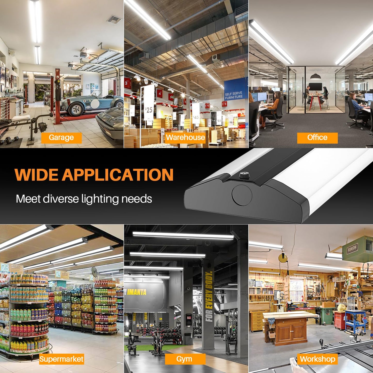 TychoLite 8FT LED Shop Lights, 100W 11500LM Ultra Slim Wraparound Light, 3000K/4000K/5000K CCT & 60W/80W/100W Selectable, Linkable 8 Foot LED Strip Fixture for Garage, Office, Warehouse, 4 Pack