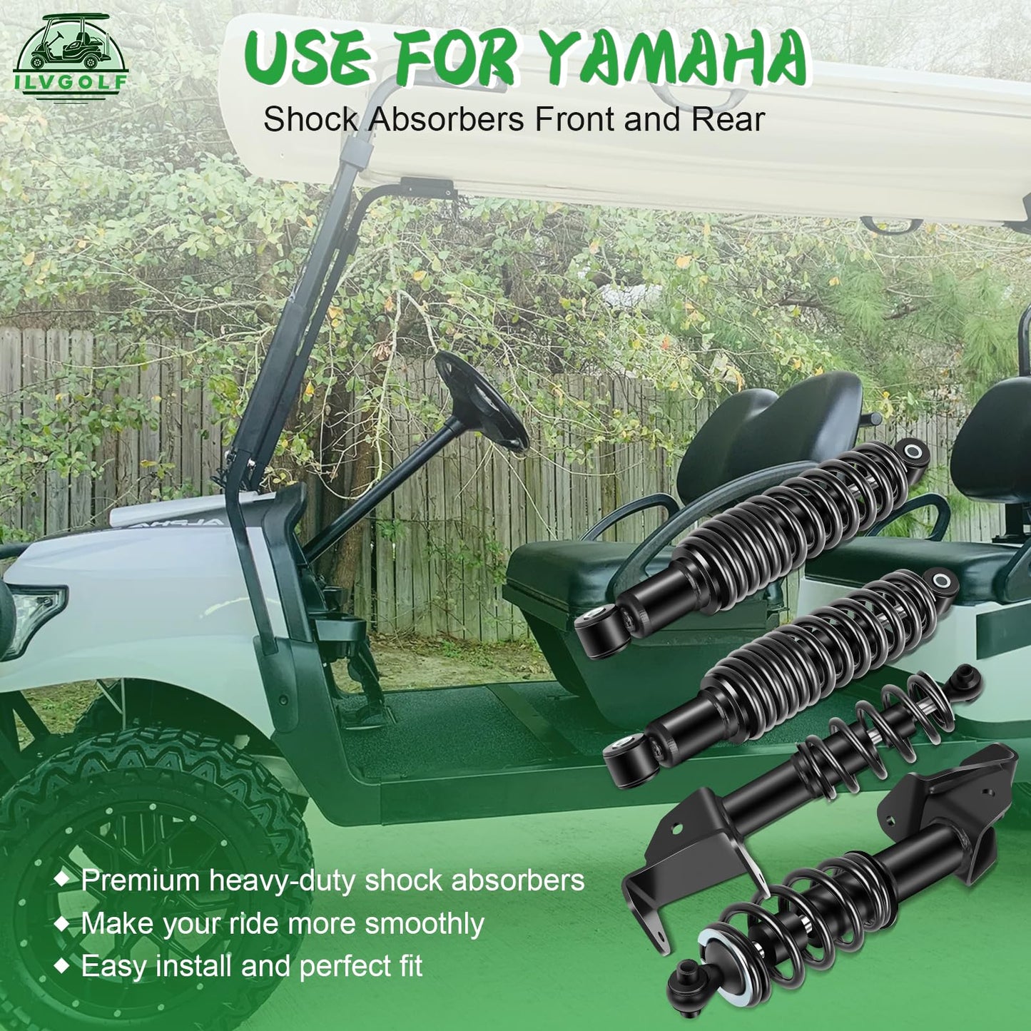 ILVGOLF 4PCS Golf Cart Front Rear Shocks Absorber Set for Yamaha Drive G29 Golf Carts Passenger Side and Driver Side OEM JW2-F3390-00-00, JW2-F3350-00, JW1-F2210-00-00