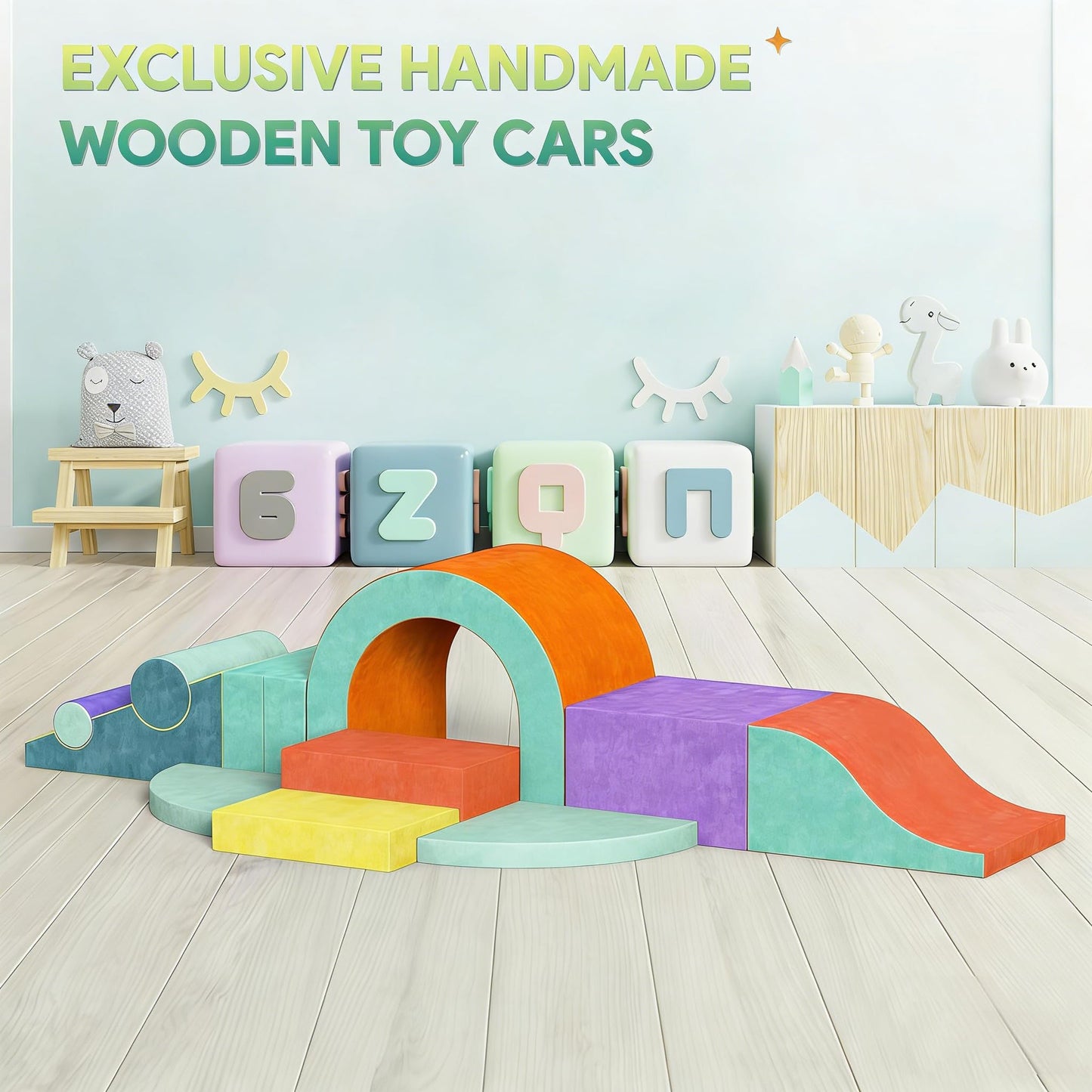 Yaofala Foam Climbing Blocks for Toddlers, 12 PCS Colourful Toddler Climbing Toys Indoor, Soft Play Set with Toy Car, Flexible Crawling and Sliding Climbing Blocks