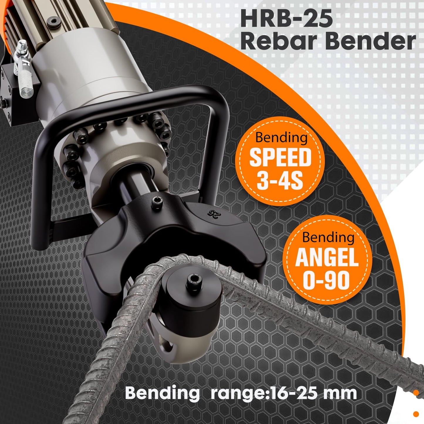 HUOTUO 1" Electric Hydraulic Rebar Bender, [TÜV Rheinland North American Certificated], Portable Rebar Bender, Bend from 3/4" to 1" Diameter Rebar, Easily Bending Angle 180-60 Degrees 120v/60hz HRB-25