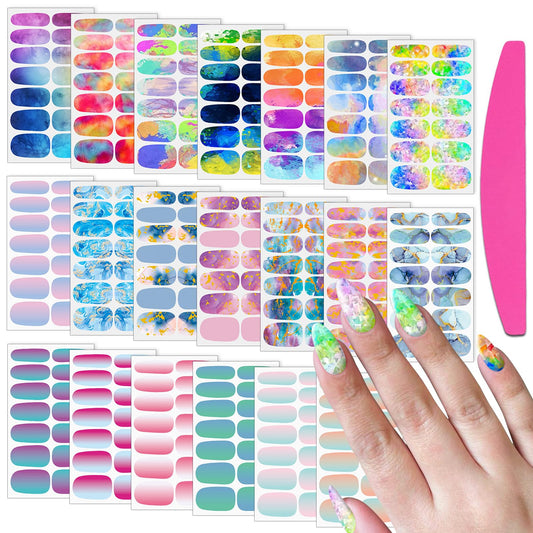 SILPECWEE Nail Polish Strips, 20 Sheets Rainbow Nail Polish Stickers Full Nail Wraps Self Adhesive Gel Nail Stickers Strips Fingernail Art Sticker Nails for Women with File