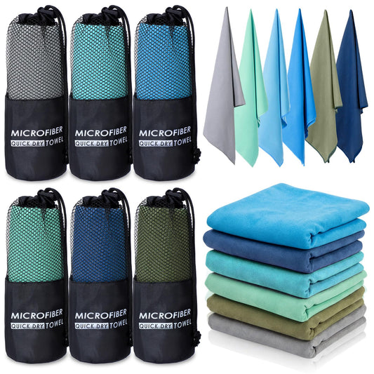Mindsoft 6 Pack Microfiber Gym Towels, 20 x 47 Inch Large Cooling Towels for Men Women Soft Breathable Quick Dry Neck Face Sweat Towel for Yoga Sports Running Workout Beach Fitness Exercise(Classic)
