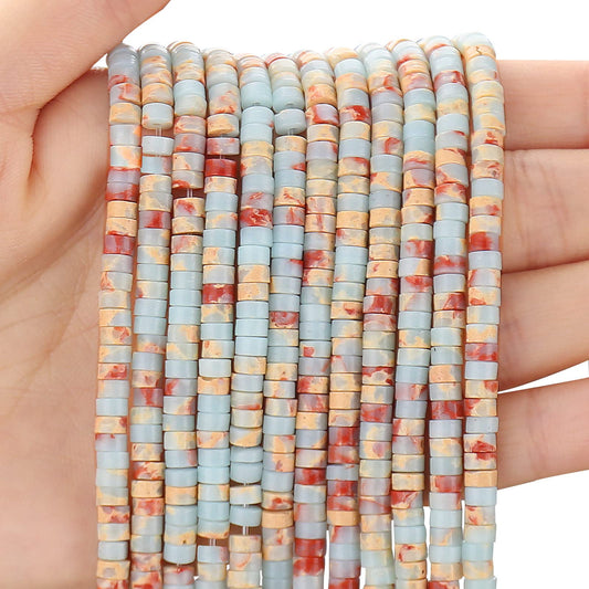 BONNY BOXX 150PCs Natural Snake Skin Imperial Jasper Spacer Beads, Loose Semi Precious Flat Round Gemstone Heishi Disc Stone Beads for Beading Jewelry Making 4mm*2mm