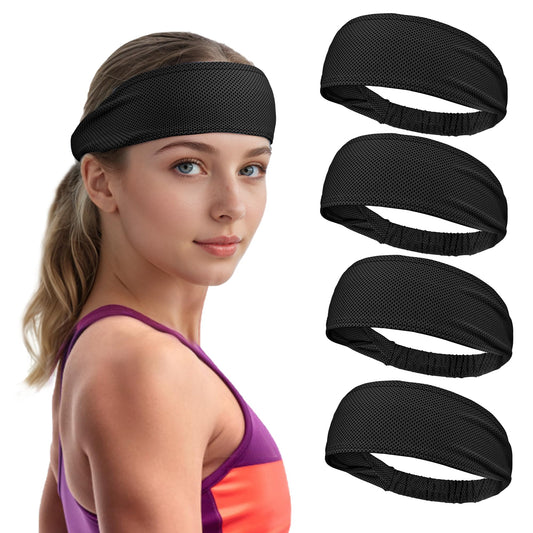 Sukeen Cooling Headbands for Women 4 Pack, Instant Cooling, Moisture Wicking Non-Slip Sweatbands for Women, Elastic Sweat Bands Headbands for Running Yoga Gym Athletic Sports Workouts, Black