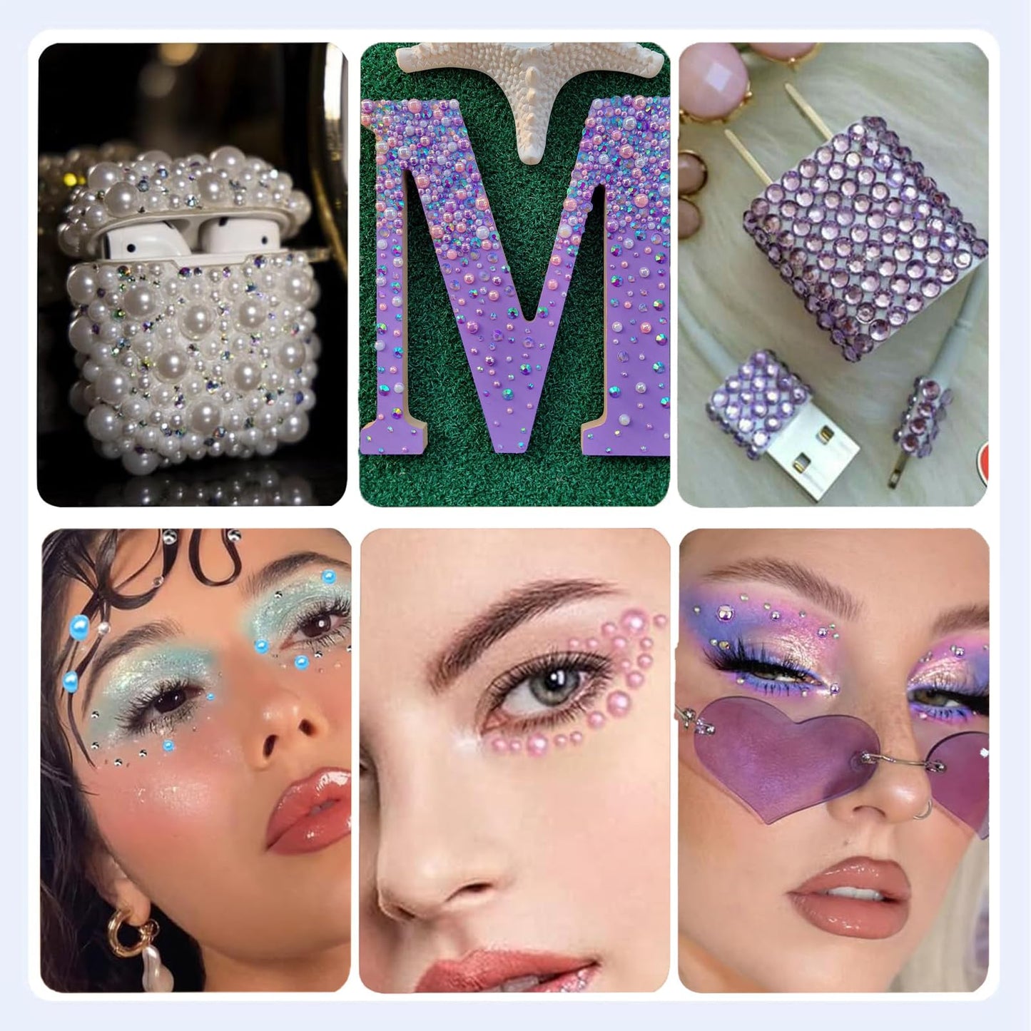SEMATA Pink Nail Art Pearls Charms Flatback Nail Rhinestones Mixed Size Nails Gems Pink Purple Blue Nails Pearls Rhinestones Art Accessories Decoration Design for Women