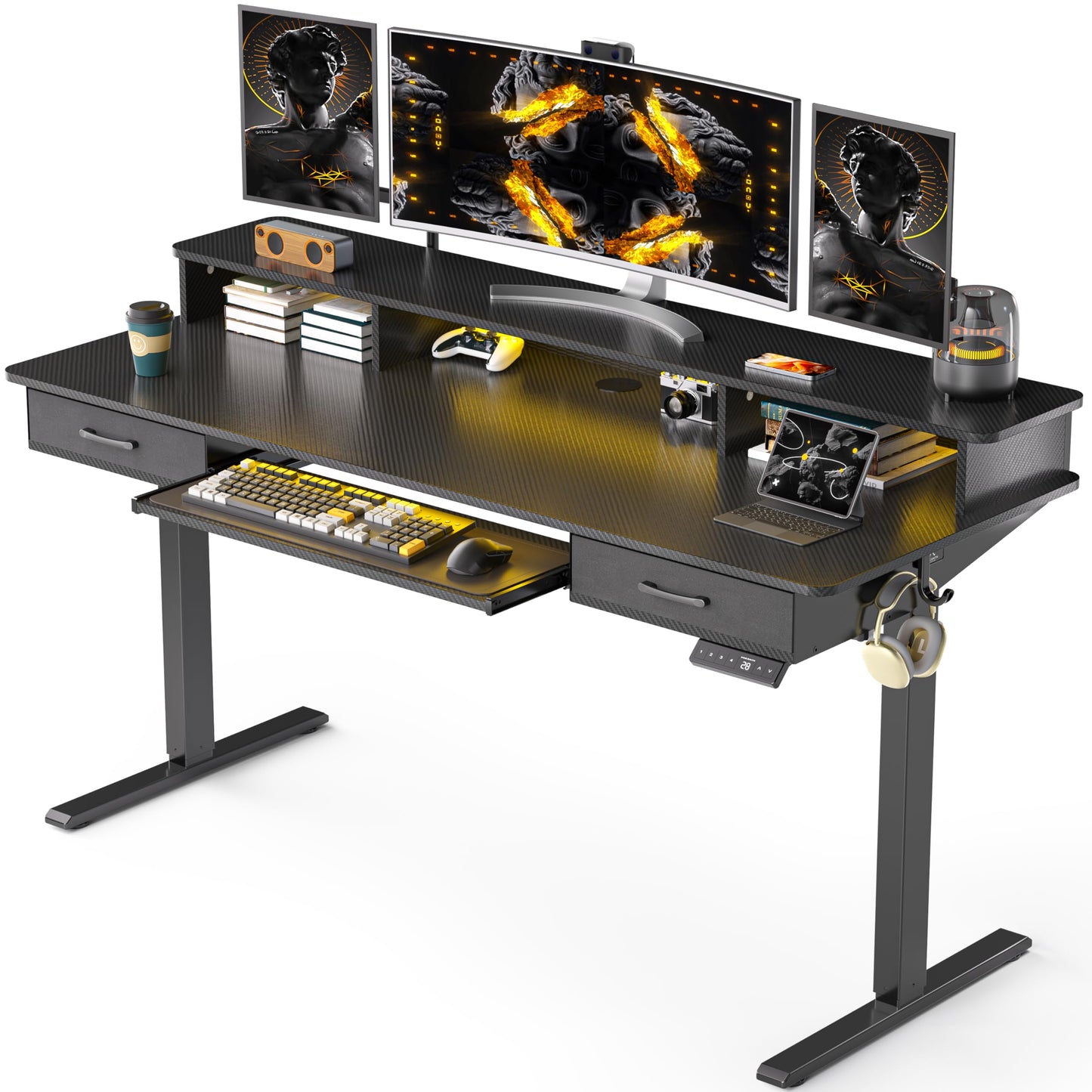 WALKINGDESK 63x24 Inches Electric Standing Desk with Keyboard Tray, Height Adjustable Stand up Desk with 2 Drawers, Ergonomic Sit to Stand with Storage Monitor Stand, Computer Table, Black