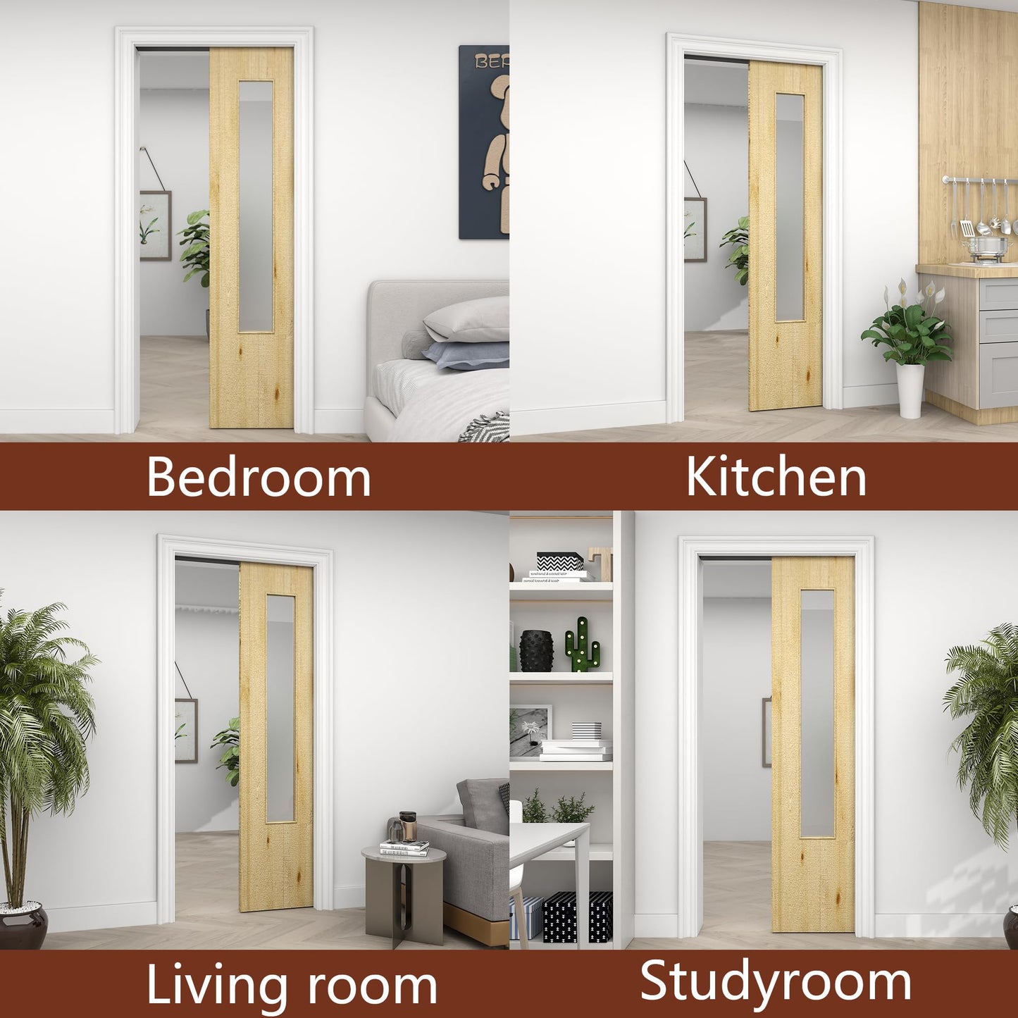SongYung 24"-36"x 96" Pocket Door Frame Kit with 98LBS Two-Way Soft-Close Mechanism,Aluminum Track Hardware Suitable for Doors Wide 24"-36",2X4 Studs Wall,Smoothly and Quietly Easy to Install