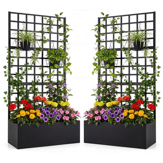 Giantex 2 Pack Metal Raised Garden Bed with Trellis, 71"x36"x16" Galvanized Planter Box w/Drainage Holes for Climbing Plants Vegetables Flowers, Outdoor Privacy Screen for Patio Backyard Balcony