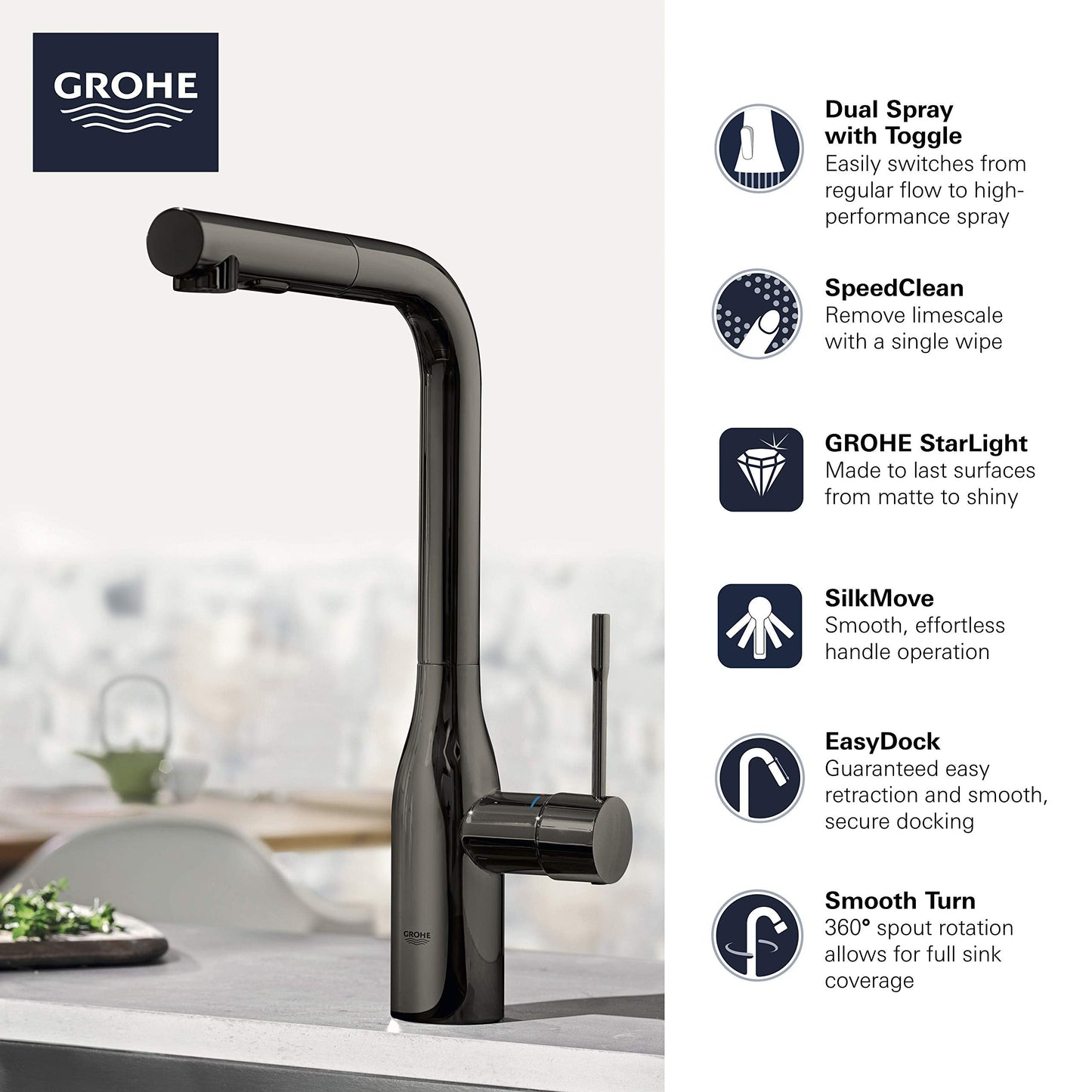 GROHE 30271000 Essence Dual Spray Pull-Out Kitchen Faucet Chrome