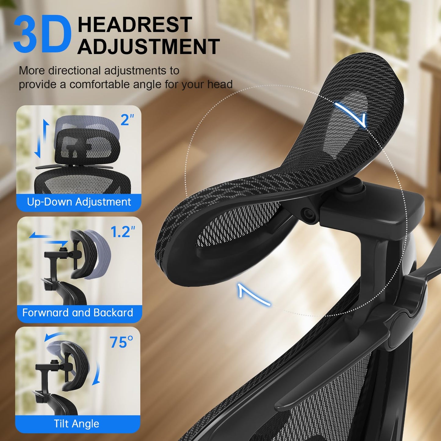 Freepub Ergonomic Mesh Office Chair, Home Desk Chair Comfy with Adjustable Lumbar Support 3D Headrest and Armrests, Reclining Big and Tall High Back Computer Gaming Chairs for Man Women, 350lbs Black