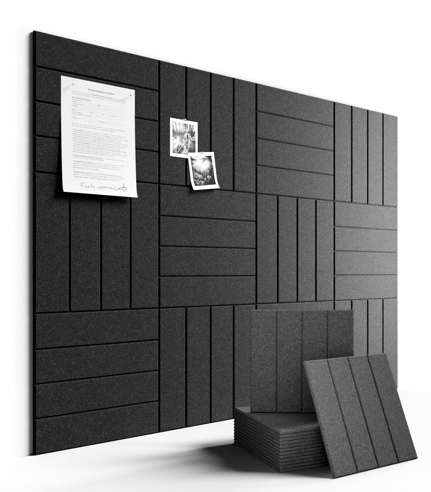 Fluxynara Felt Bulletin Board Tiles Large 48"x36"Cork Board Alternative-12 Pack with 70 Adhesive Tabs, Thick Slat Wall Panels for Office Decor, Push Pin Board Wall Organizer Alternative-Charcoal Gray