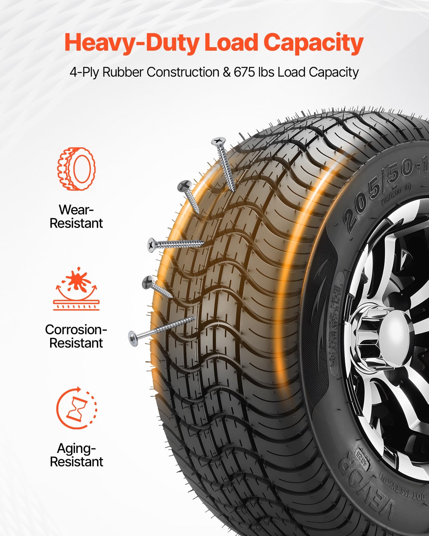 VEVOR Golf Cart Wheels, 10" 205/50-10 Black Aluminum Alloy Golf Cart Tires and Wheels Combo (Set of 4) Fit Club Car, EZGO, Yamaha, 4 Ply Rubber 4-Lug Lawn Mower Tires & Rims, 675 lbs Load, All-Terrain