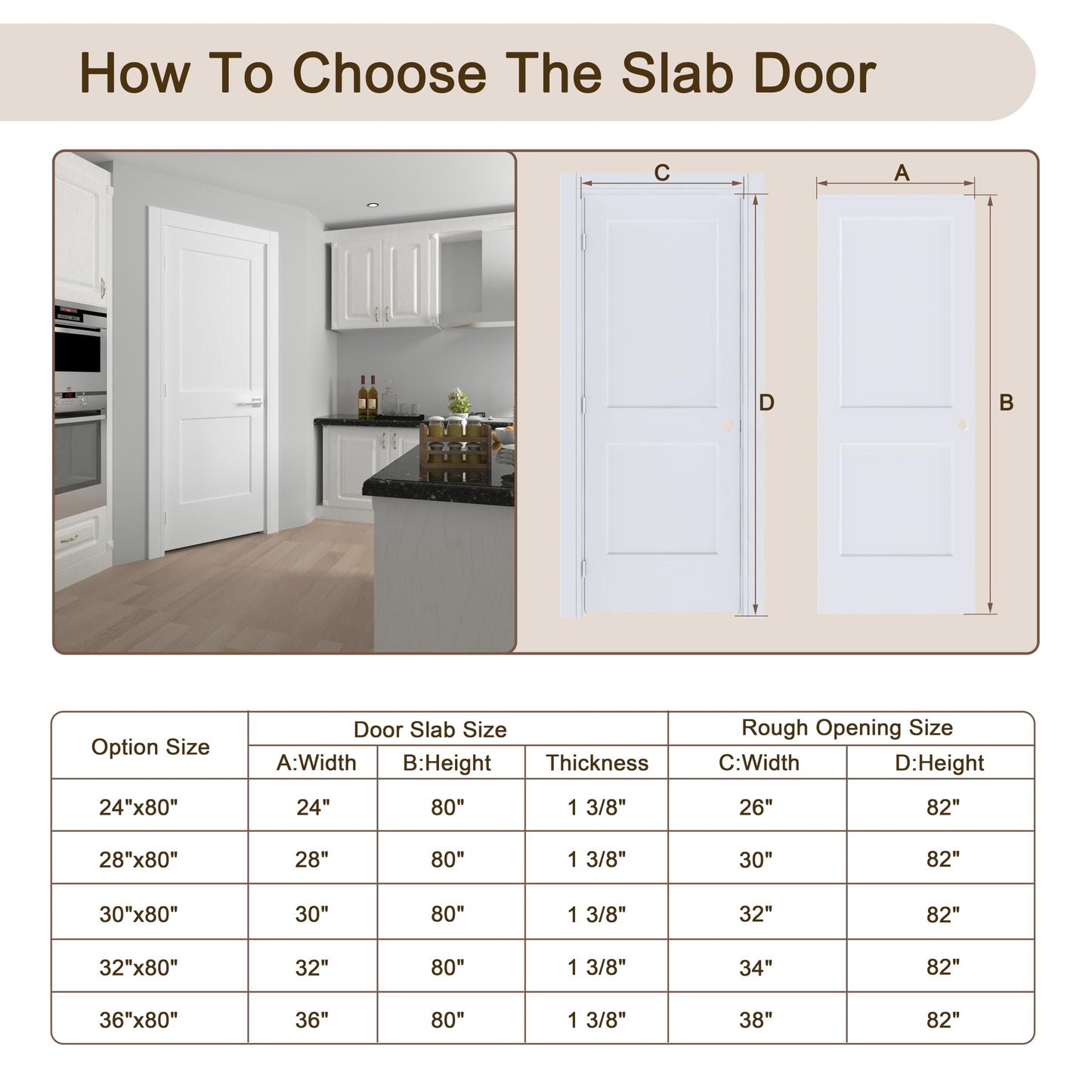 JUBEST 30"x80" Left-Hand Prehung Interior Door with Knock Down Jamb Kit & Satin Nickel Hinges, 2-Panel White Primed Hollow Core Molded Door Slab with Bore & Hinge Cutout, Durable & Sturdy, No Handle
