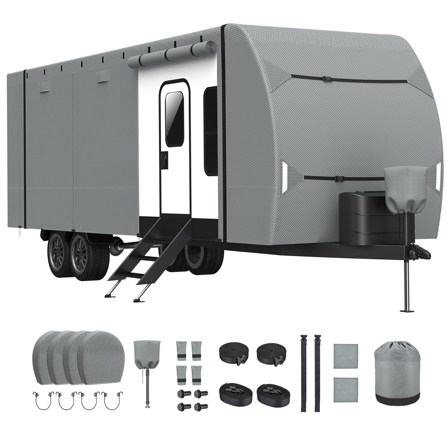 7 Layers top RV Travel Trailer Cover Fits 22'-24' Motorhome -Patuibe Upgraded RV Cover Heavy Duty Waterproof Rip-Stop Anti-UV Camper Cover with Tire Covers,Tongue Jack Cover & Gutter Covers