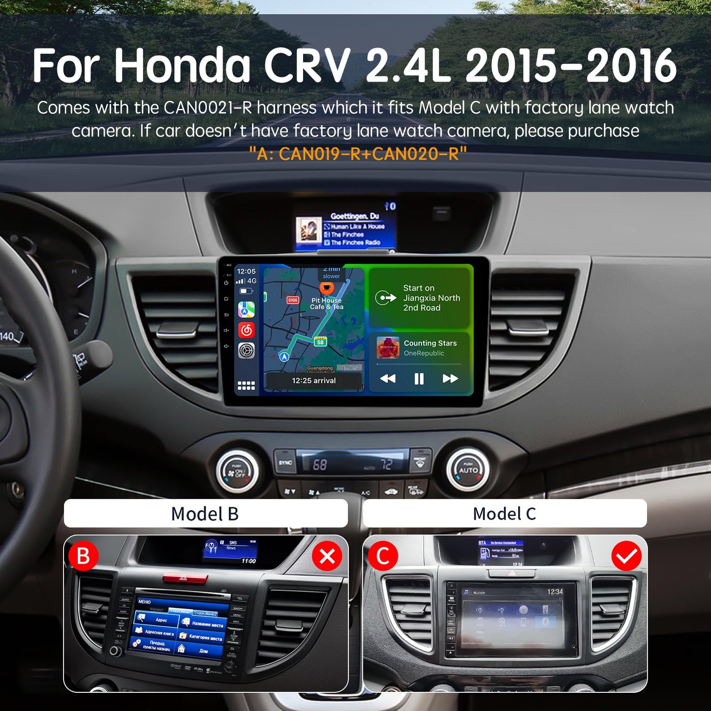ViaBecs 10.2" Android 13 6G 128G Wireless Apple Carplay Radio for Honda CRV 2.4L 2015 2016, Touch Screen Car Stereo with Android Auto Mirror Link QLED GPS Navigation 5GHz WiFi (CAN021-R Harness)