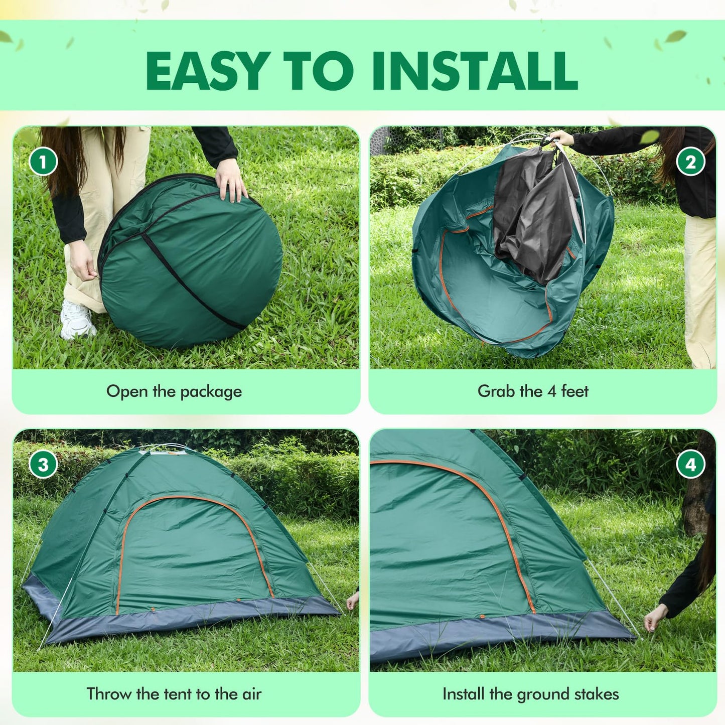 Woanger 10 Pack 10/16 Pack Bulk 2 Person Camping Tents for Homeless Lightweight Tent with Rain Fly and Carrying Bag Waterproof Windproof Setup Pop Up for Camping Backpacking Donation (Green)