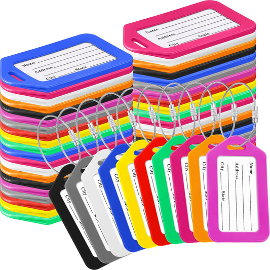 Kigeli 60 Pcs Luggage Tags Bulk, Suitcases Backpack Baggage Name Tags with ID Card for Travel Wedding Back to School(Steel Ring)