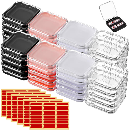Xaajooio 60 Pcs Press On Nail Packaging Boxes with 180 Adhesive Tapes, 3 X 3 Inch Plastic Display and Storage Case for Nail Art Business Salon Supplies, 4 Colors