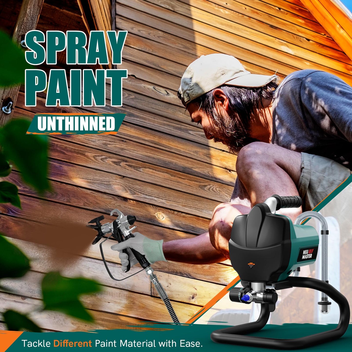NEU MASTER Airless Paint Sprayer - 3000 PSI Thinning-Free, Quick Spray Paint Gun with Spray Tips for House Painting, Home Interior & Exterior, Cabinets, Furniture, Trim