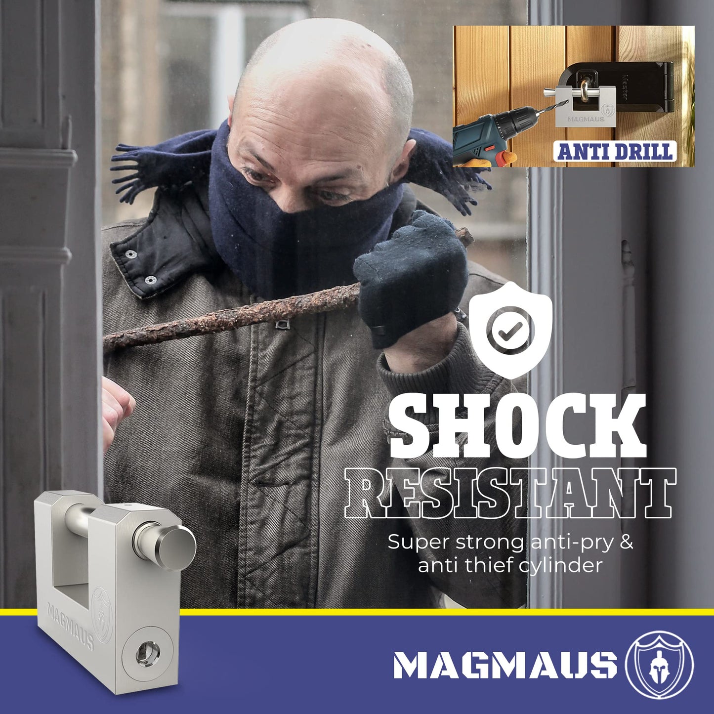 Magmaus® RTL60 [Armoured] High Security Padlock – Heavy Duty Container Lock with 0.59” Shackle Clearance & 0.35” Thick Bolt – Weatherproof Outdoor Lock for Storage Unit, Shed, Gate, Garage - 3 Keys