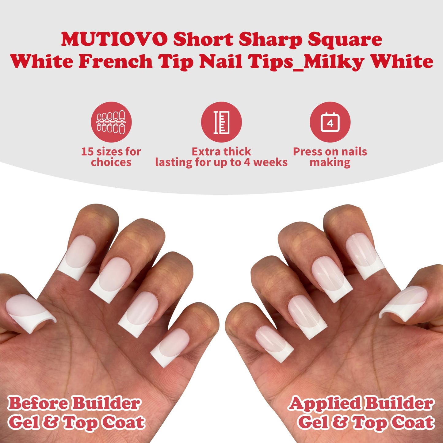 MUTIOVO Short Square Nail Tips – 150Pcs Milky White French Tip Press on Nails, Short Straight Square Soft Gel Fake Nails, Pre-Designed White Tip with Semi-Translucent Milky Base for Home DIY
