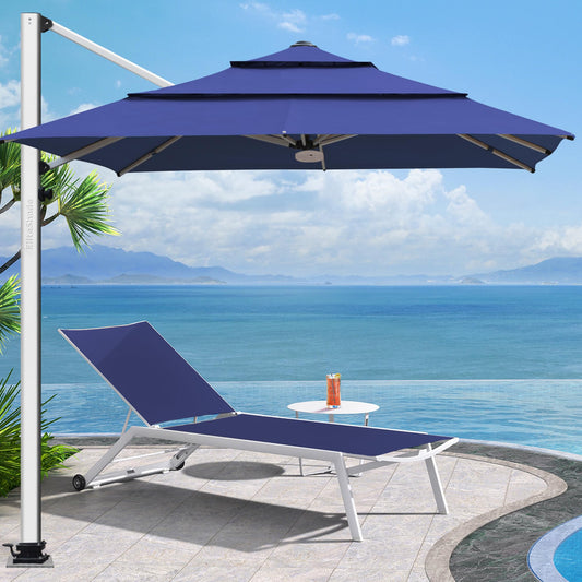 EliteShade USA APOLLO 3-Tier 10x10FT Full Aluminum Cantilever Patio Umbrella for Outdoor Restaurant Garden Courtyard Deck Pool and Marketing with Light (No battery), Navy Blue