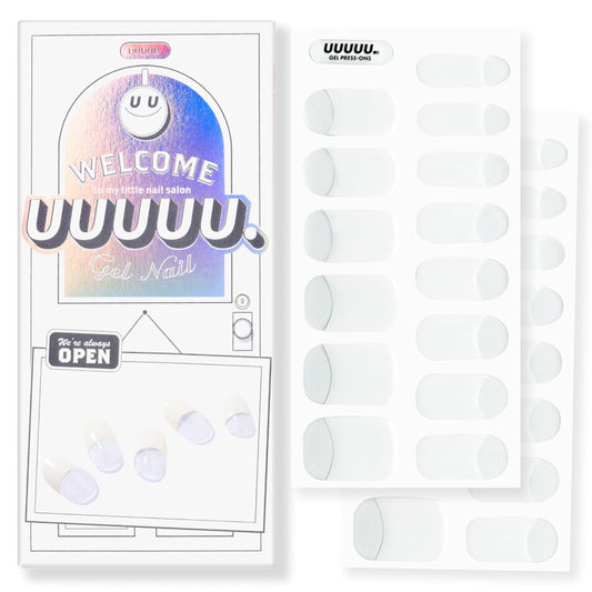 UUUUUU Semi Cured Gel Nail Strips | Salon-Quality | UV Free Gel Nail Wraps for Women | Easy Peel&Stick | Long-Lasting up to 14 Days | 28 Strips Set+File & Wipes | Gift-Ready(UGN126 Deep French White)