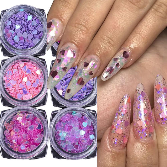 CJDLTS Love Heart Nail Glitter Sequins Valentine's Colorful Heart Glitter Manicure Nail Accessories 3D Nails Supplies Jewelry Studs Nail Art Glitter Flakes, Nail Decoration for Women Featival