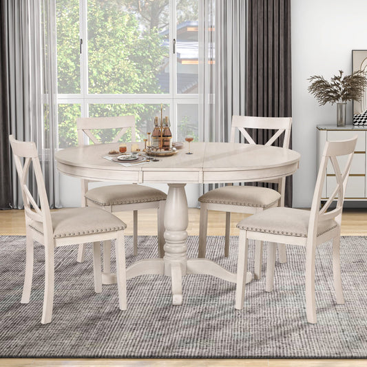 Merax Dining Table Set for 4,Retro Style Chairs with Solid Wood Legs for Kitchen Diningroom