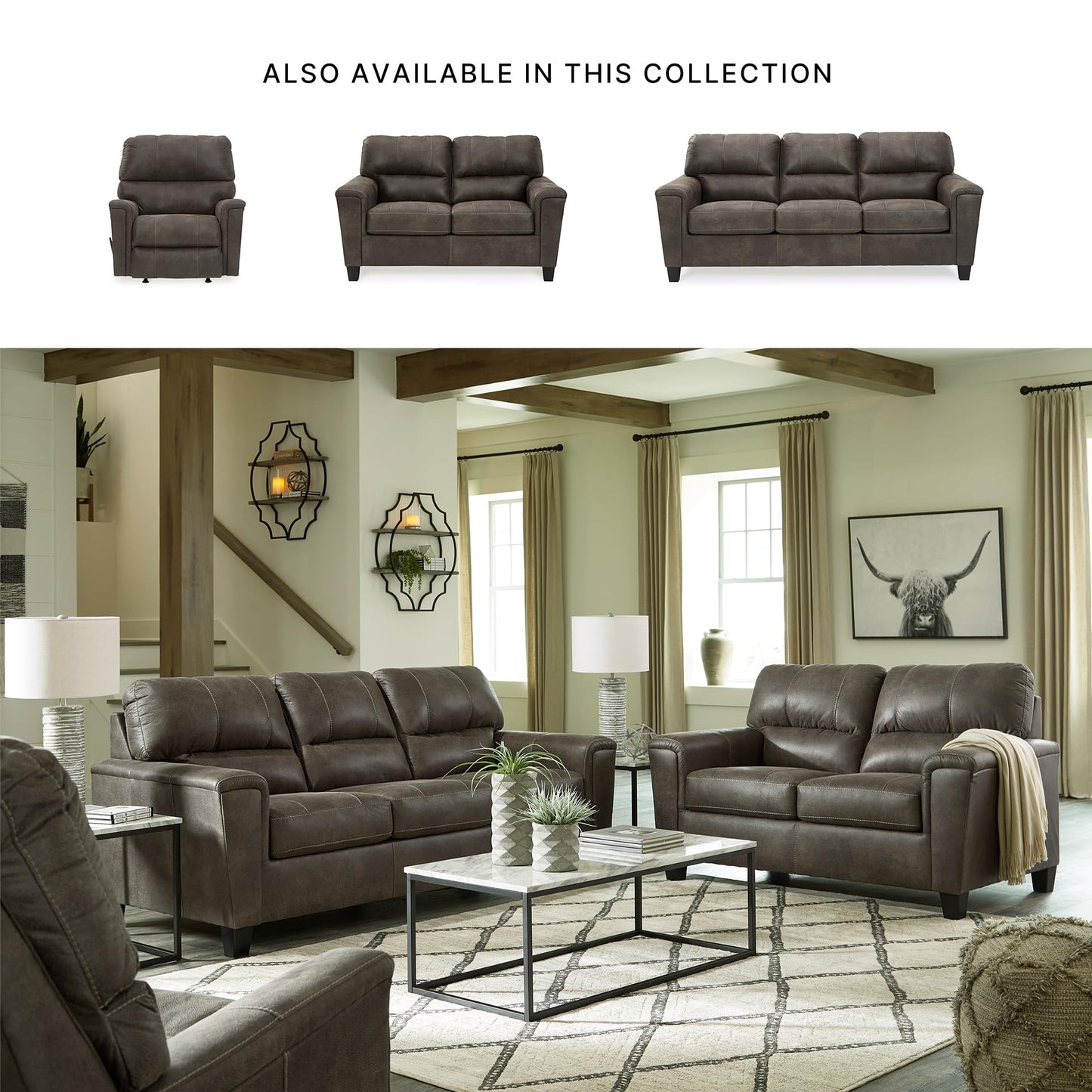 Signature Design by Ashley Navi Faux Leather Modern Sofa, Gray