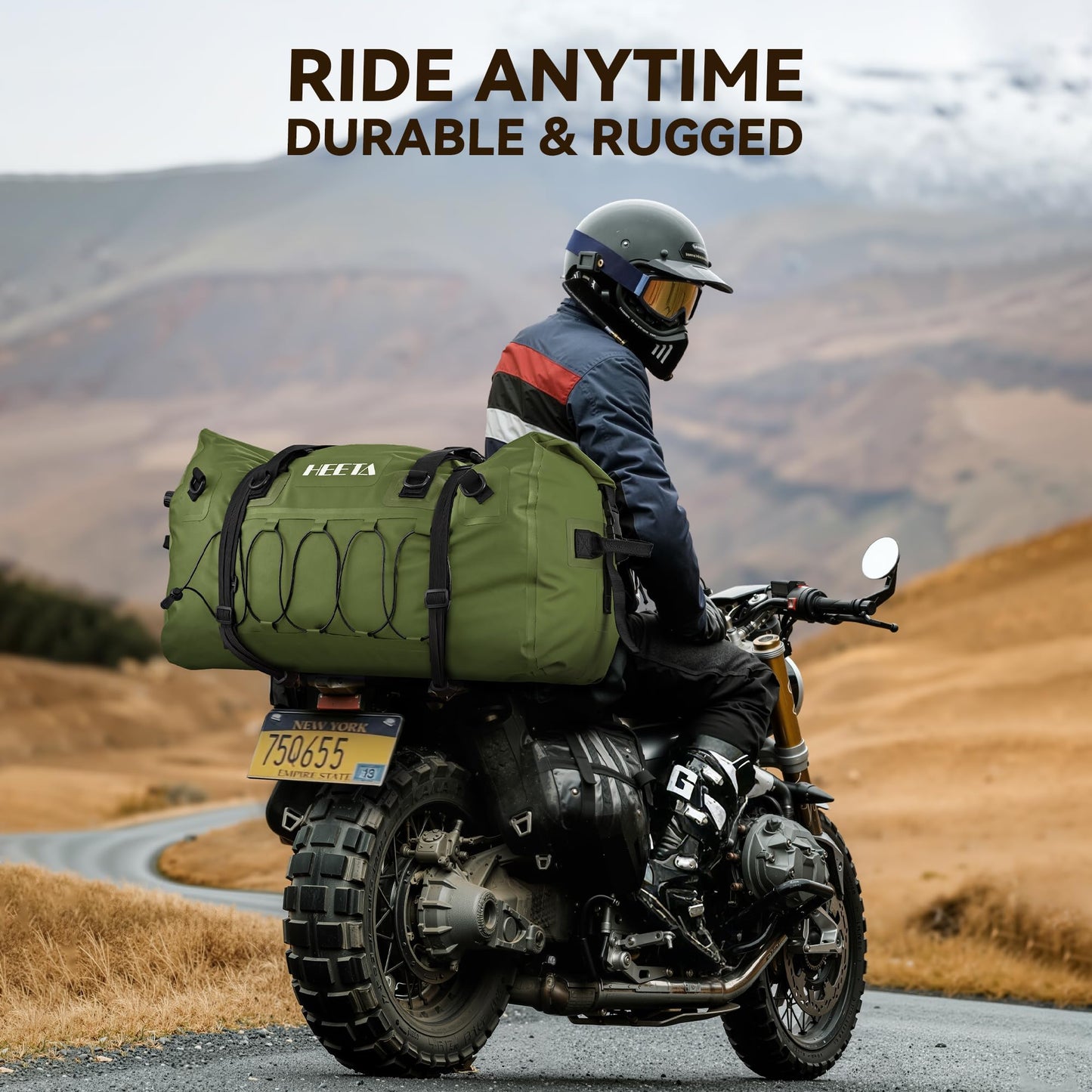 HEETA Waterproof Duffel Bag Motorcycle Dry Bag Backpack, Extra Large Rolltop Travel Duffle Bags with Straps & Handles for Kayaking Rafting Boating Canoeing Camping Gym Beach (Green, 110L)