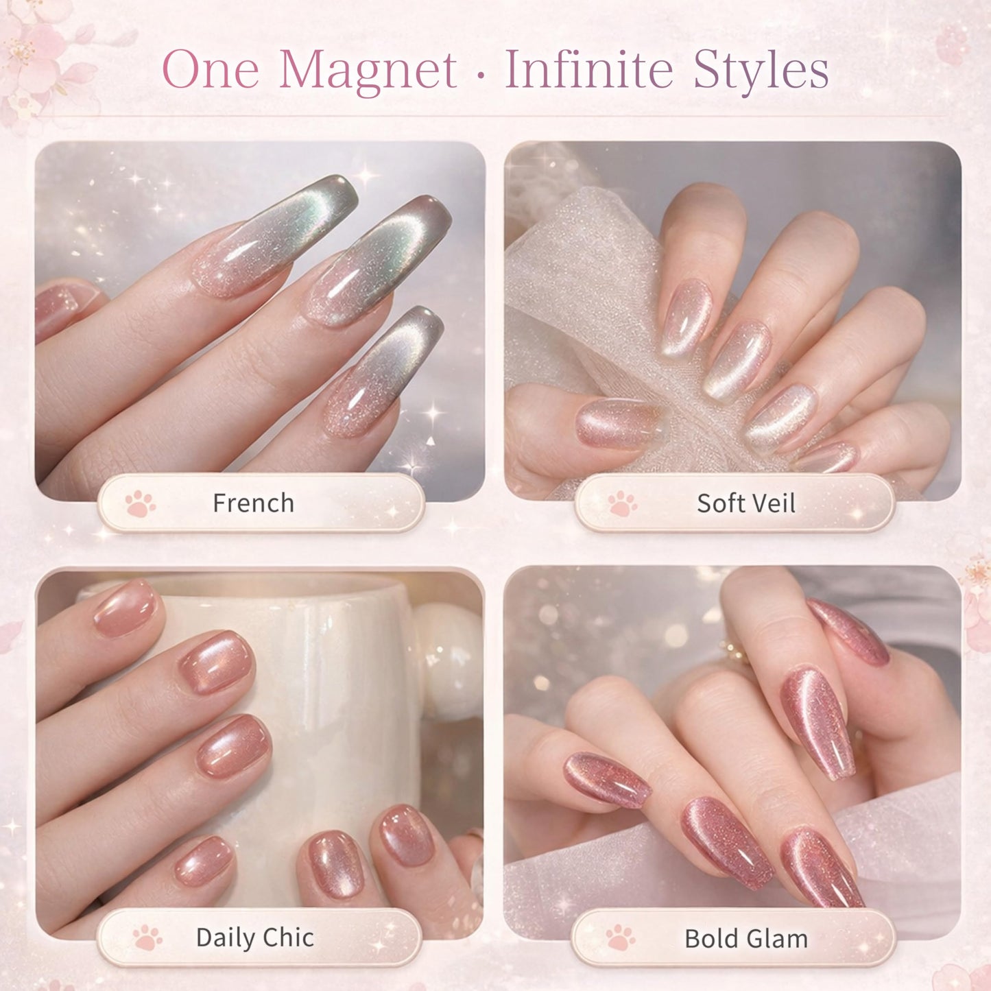 Sun&Beam Nails Cat Paw Magnet Stick for Cat Eye Gel Nail Art Tool with Heart & Bunny Light Effects (Gray)